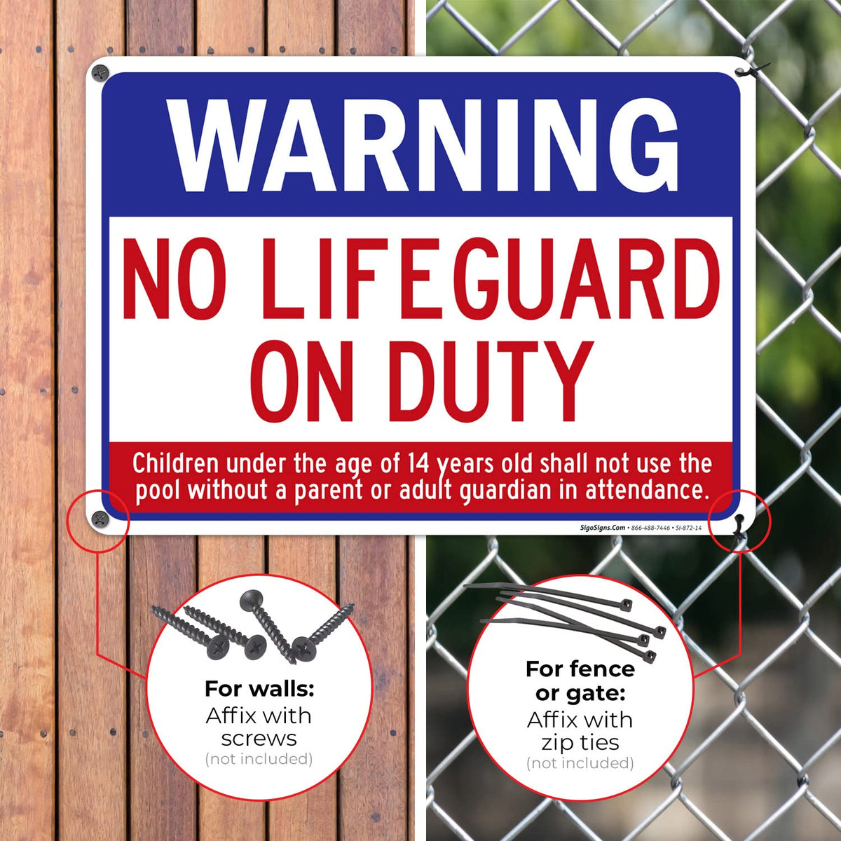 Sigo Signs rust-free aluminum sign resists weather while communicating pool safety.