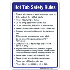 Sigo Signs hot tub safety rules sign front view for durable outdoor readability.