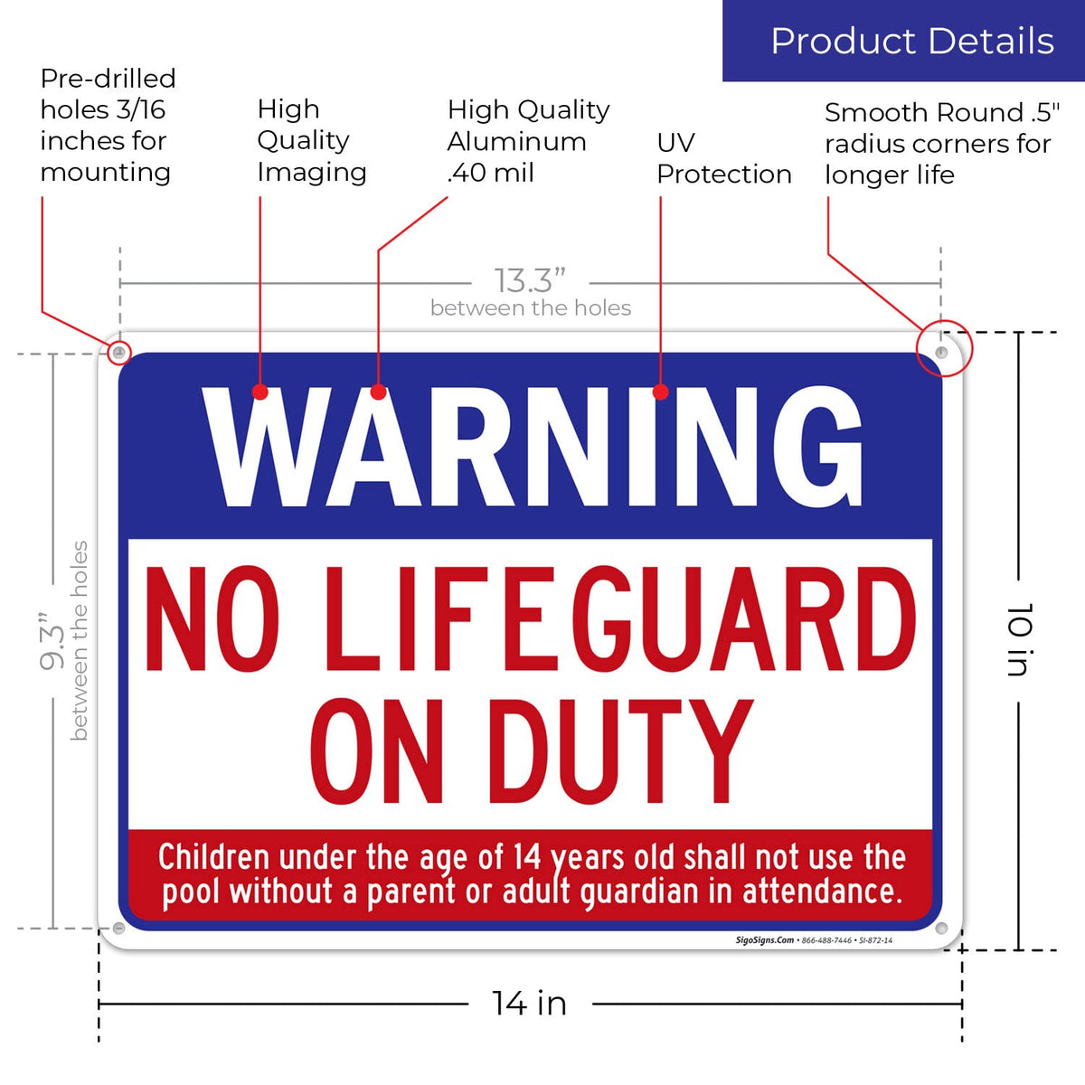Sigo Signs fade-resistant pool sign with UV inks maintains bold colors over time.