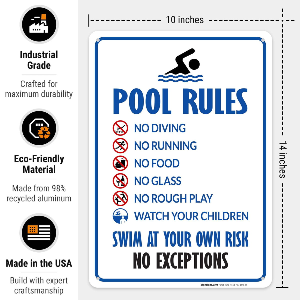 Sigo Signs pool rules sign for no food helps keep water and area cleaner.