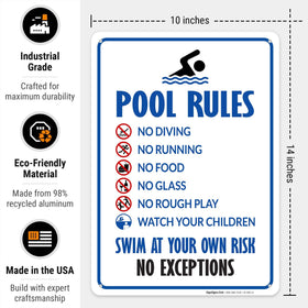 Sigo Signs pool rules sign for no food helps keep water and area cleaner.