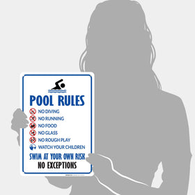 Sigo Signs pool rules sign for no glass protects guests and surfaces.