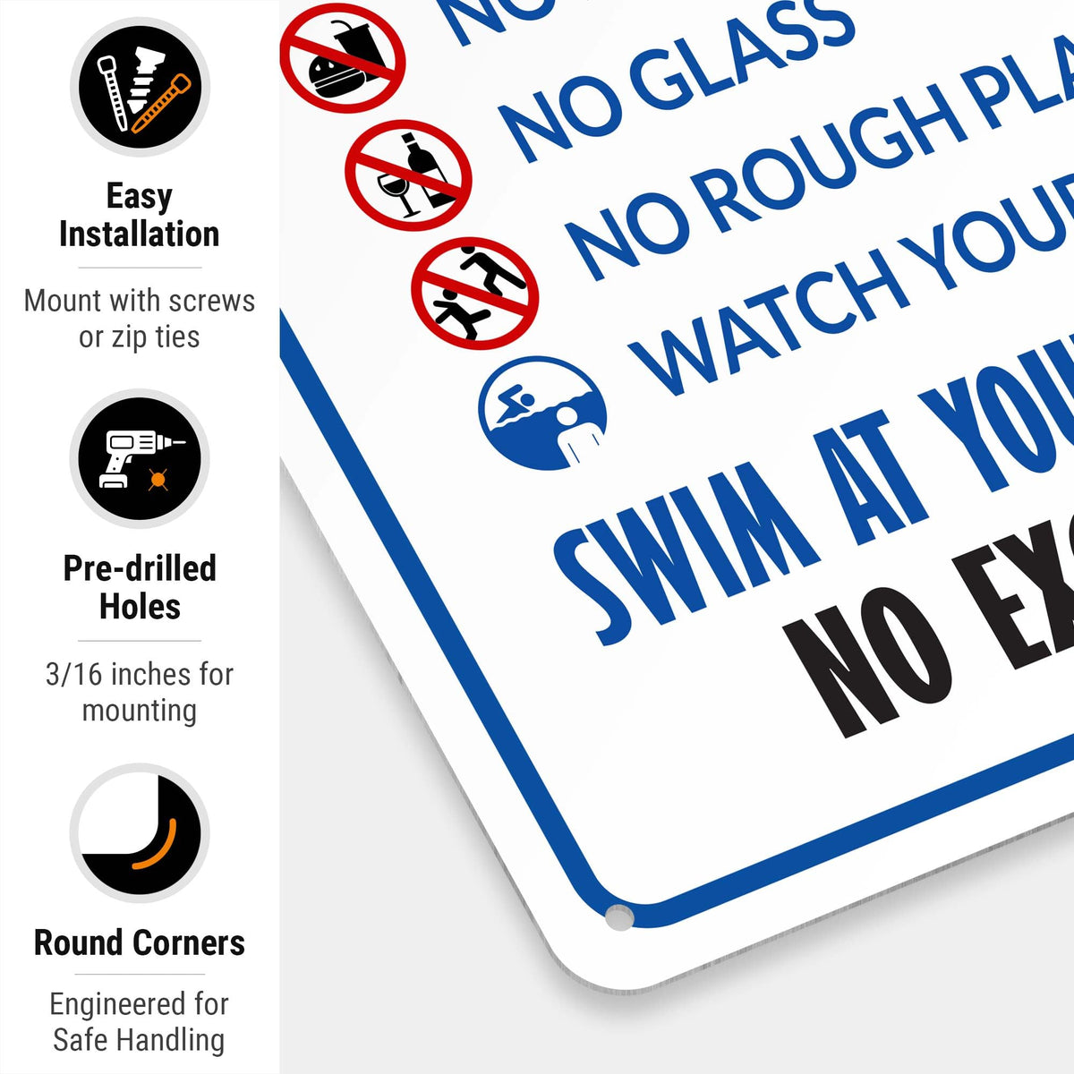 Sigo Signs pool rules sign for no running keeps the deck safe during busy days.