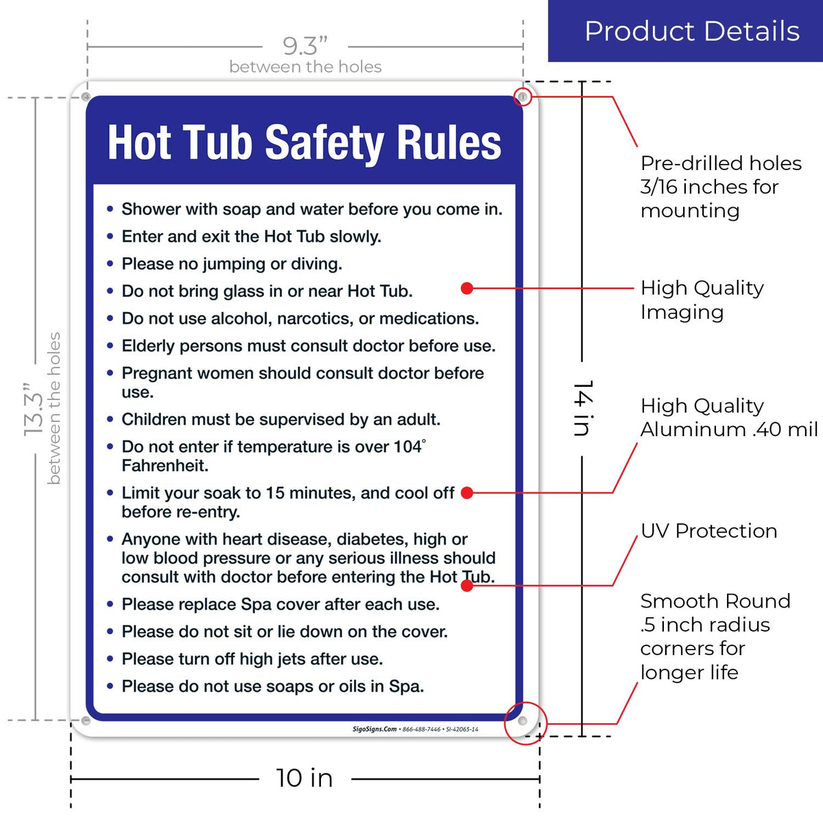 Sigo Signs pool safety rules sign front view showing clear messaging.