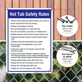 Sigo Signs pool safety rules sign with pre-drilled holes for quick mounting.