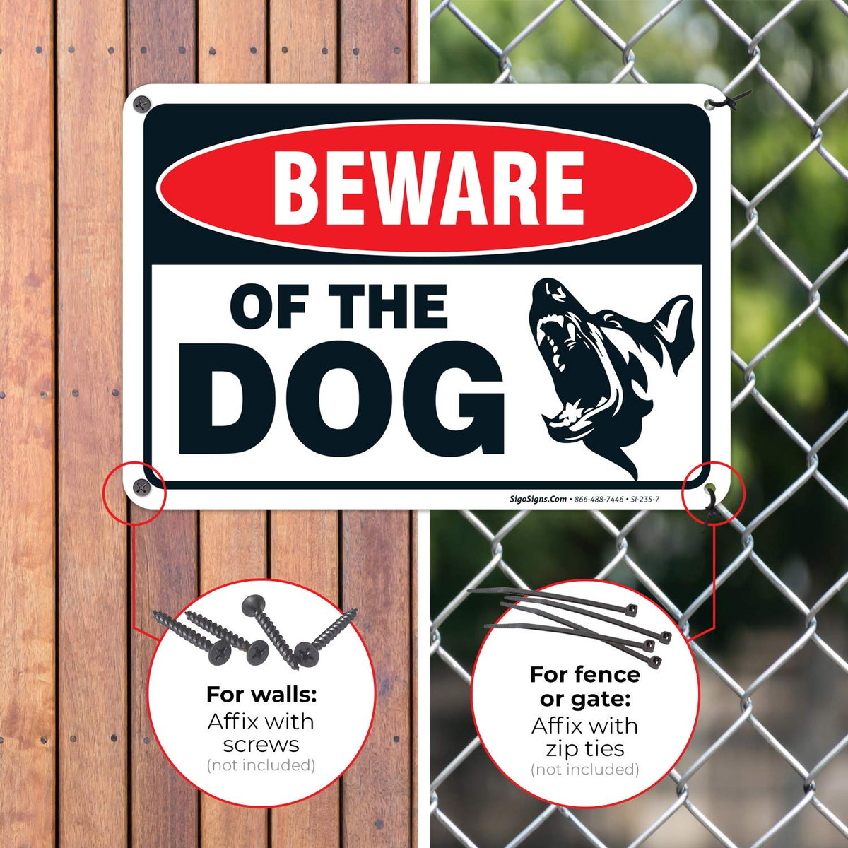 Sigo Signs pre-drilled holes enable quick mounting on multiple surfaces