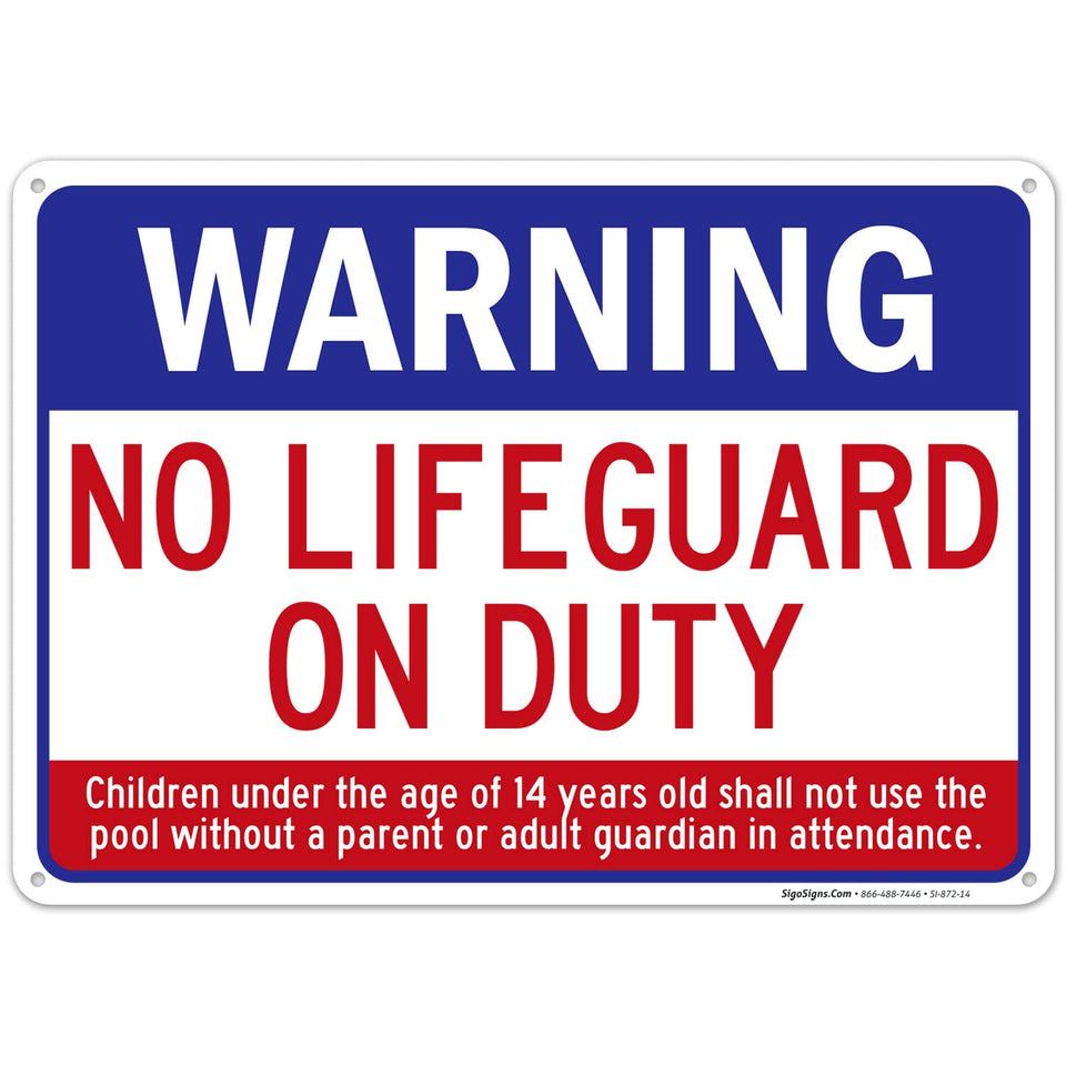 Sigo Signs swimming pool no lifeguard on duty sign, clear warning for outdoor pools.