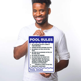 Sigo Signs pool rules sign back view; ready for outdoor mounting.