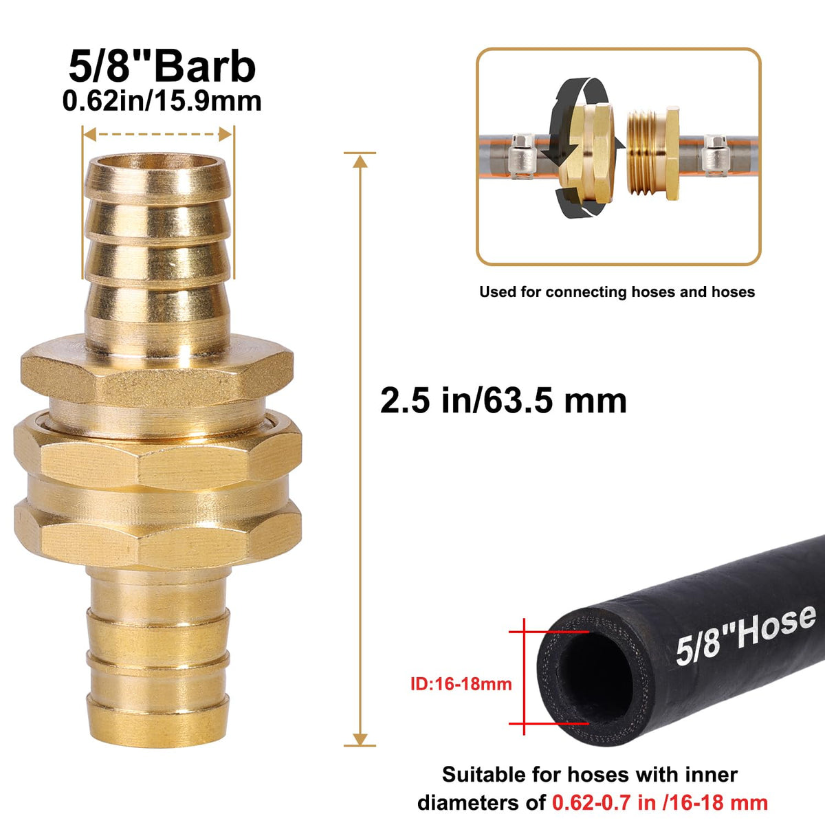 SIGURANTA brass garden hose end with 5/8 barb for durable connection