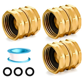 SIGURANTA brass garden hose adapter offers a sturdy double female connection.