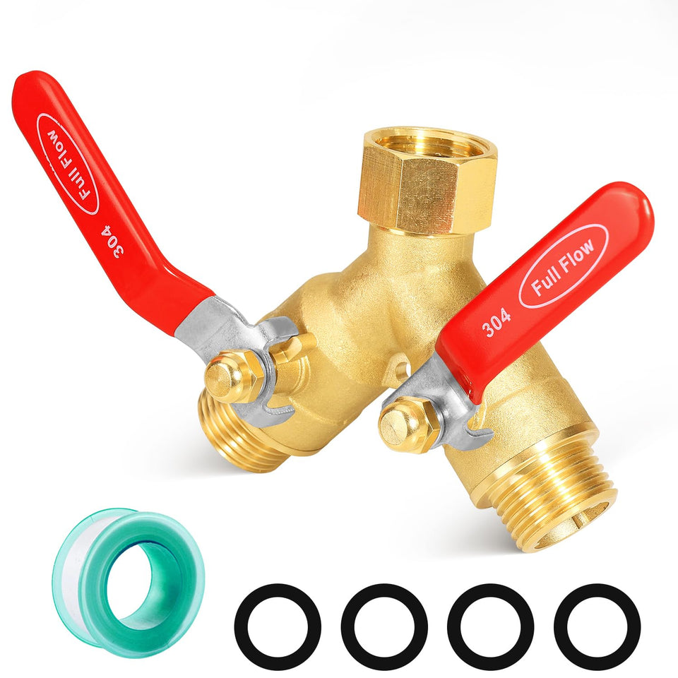 SIGURANTA brass garden hose splitter close-up, highlighting full-flow design for efficient watering.