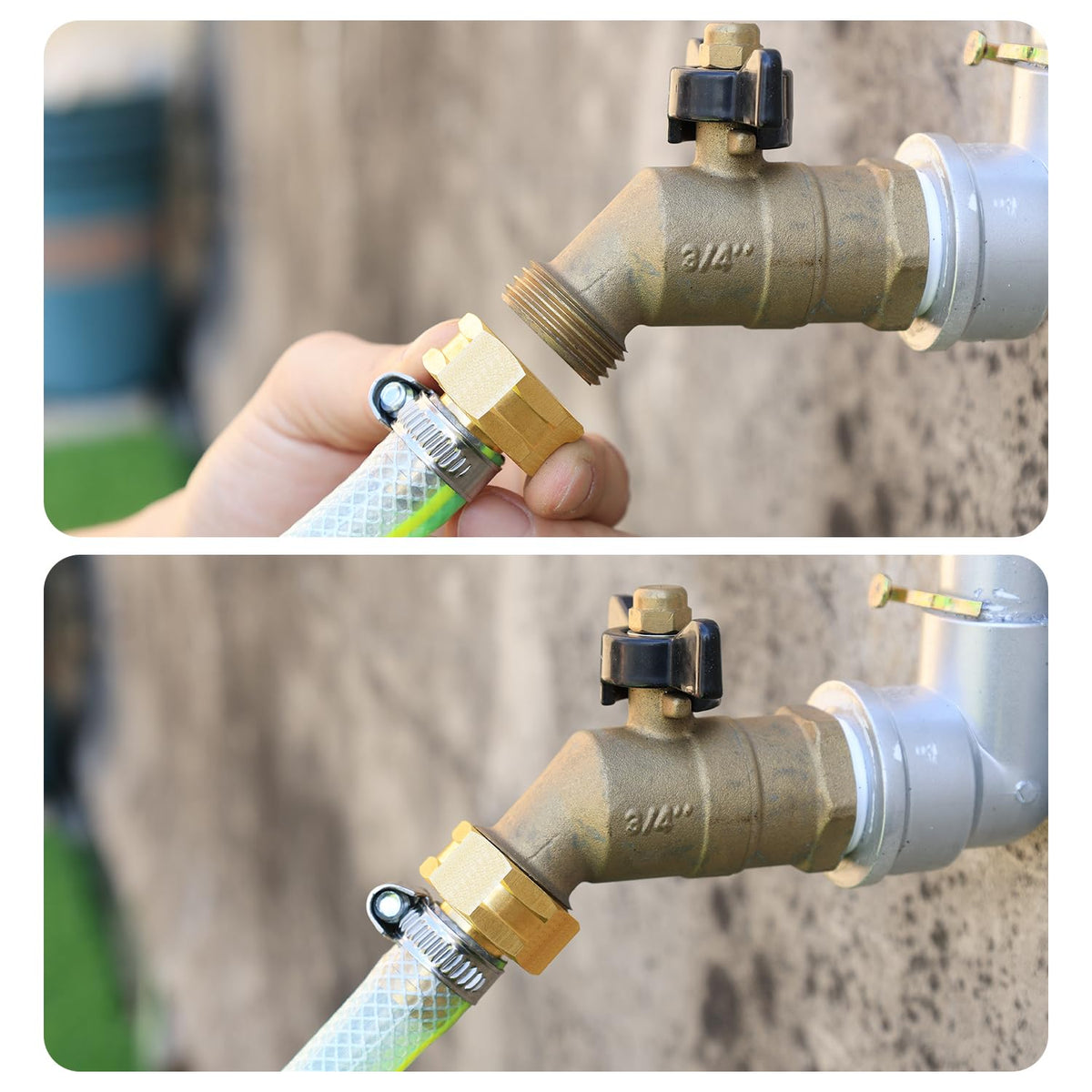 SIGURANTA GHT thread connector compatible with standard faucet fittings.