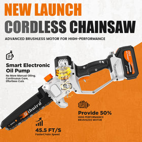 Sihuird mini chainsaw cutting wood with 8-inch blade for fast pruning.