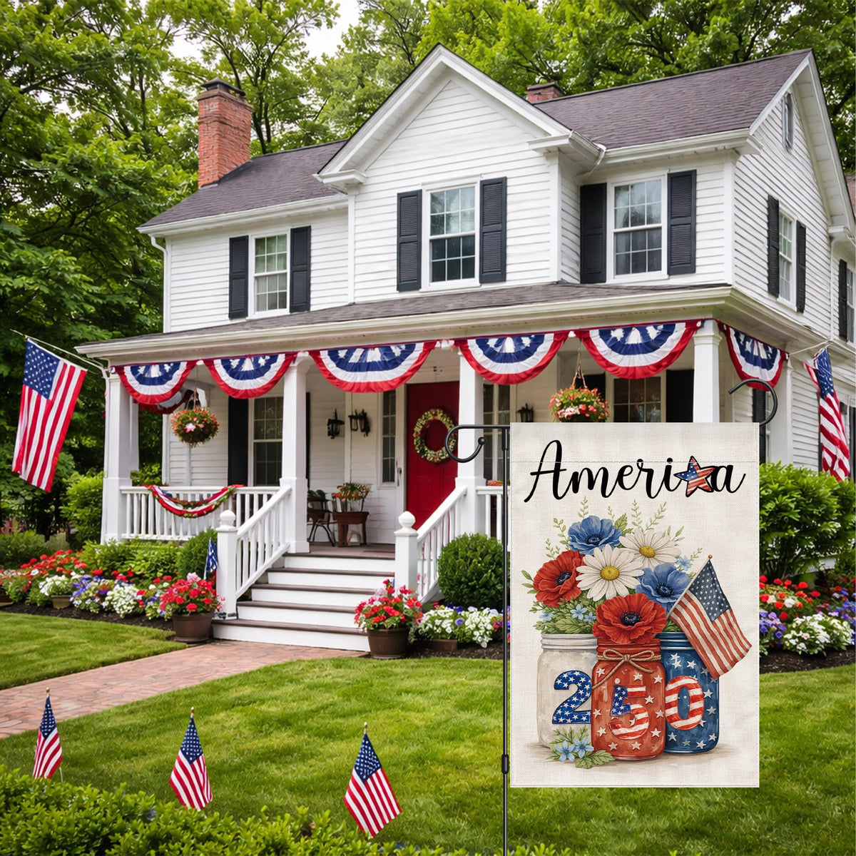 Siilues Bless America garden flag outdoors adds festive charm.