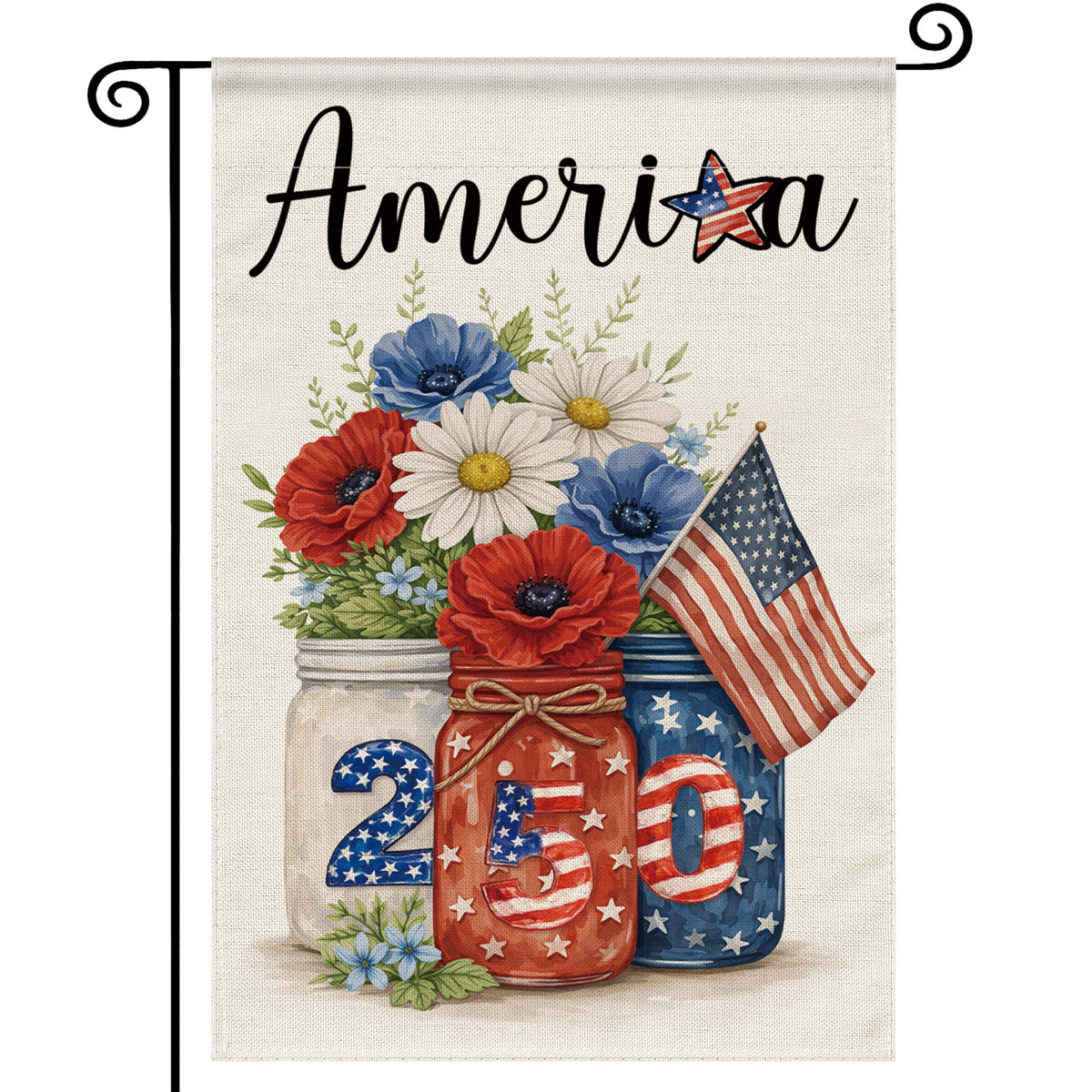 Siilues 4th of July garden flag on lawn with bold colors for outdoor celebration.