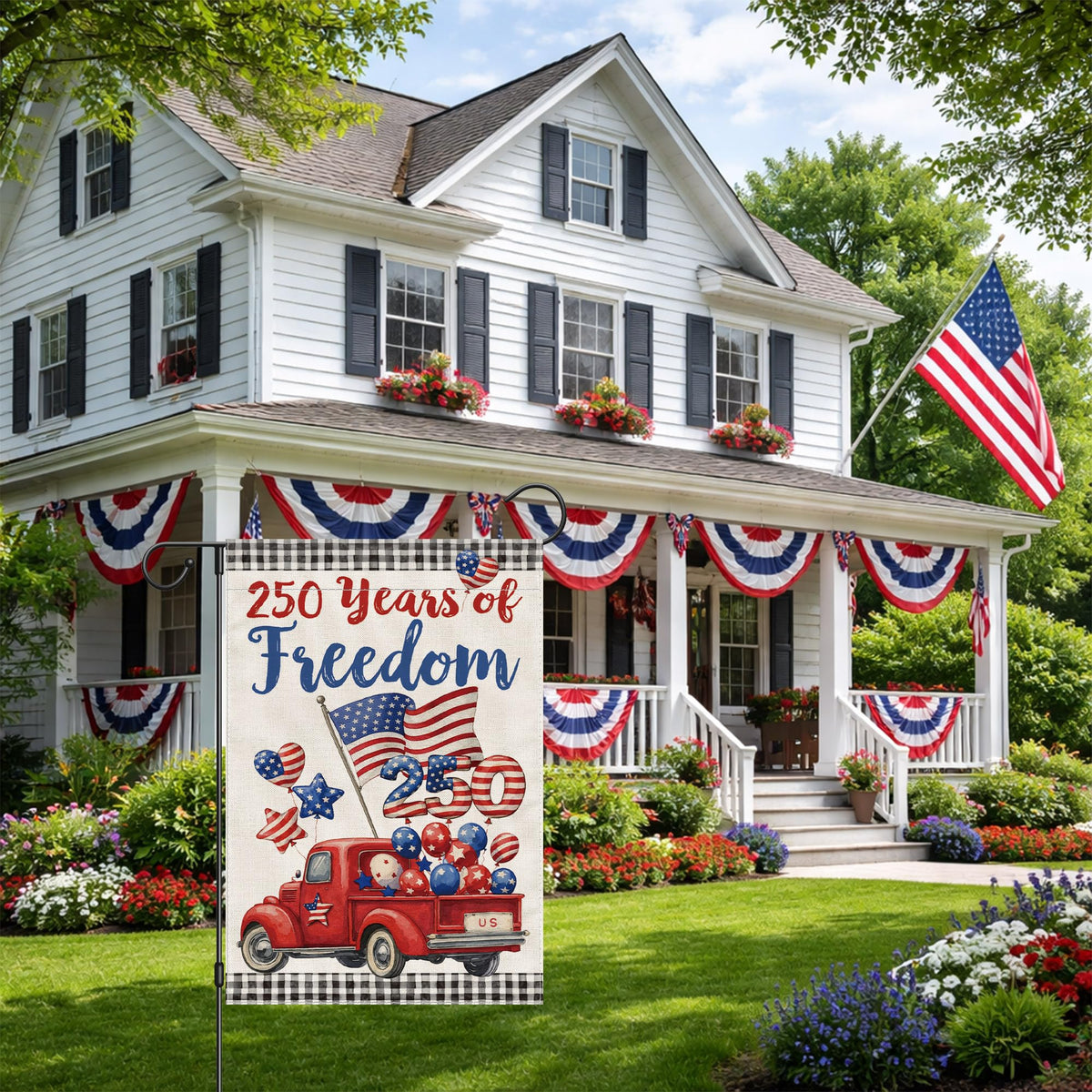 Siilues Fourth of July garden flag, USA design, great for yard celebrations.