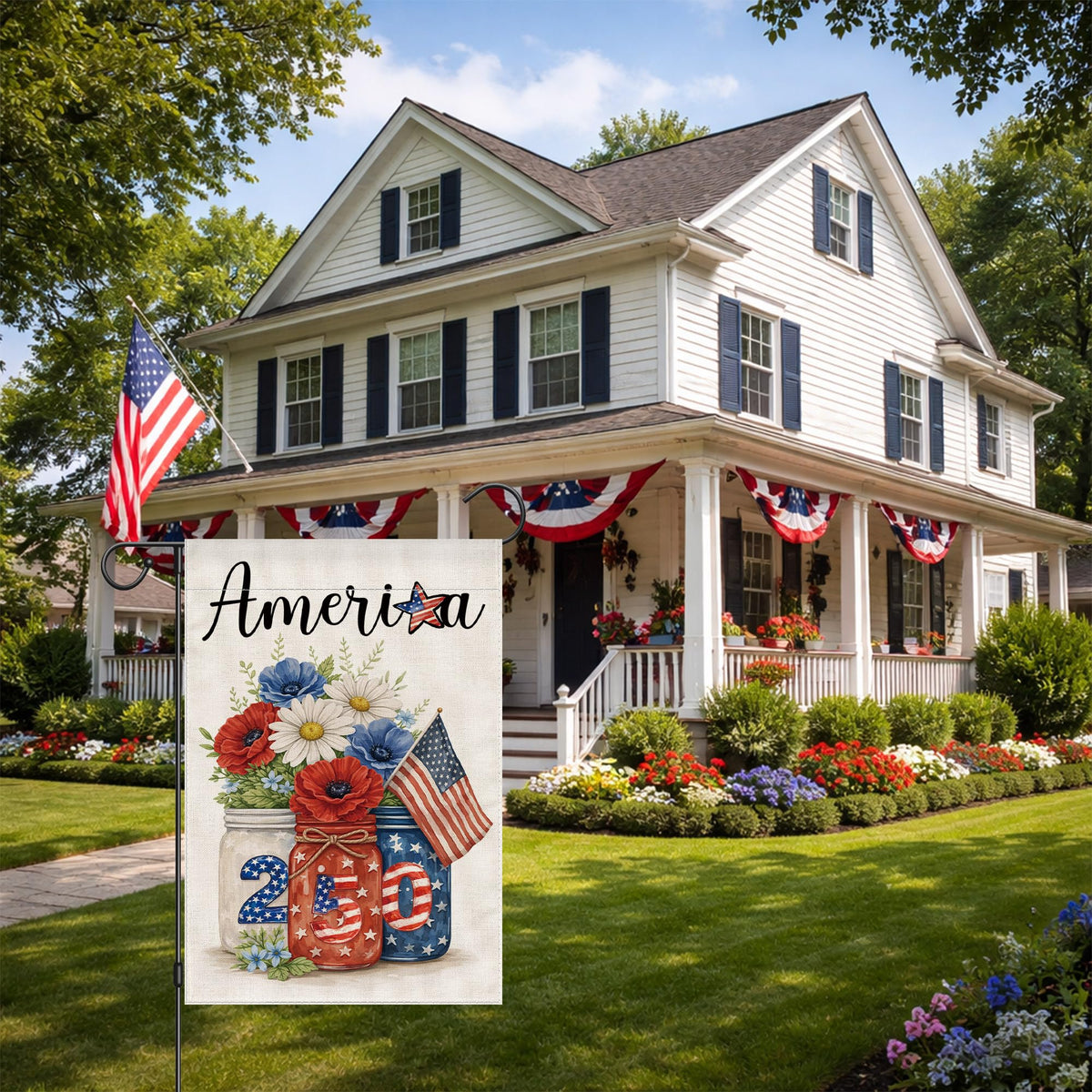 Siilues USA 250th anniversary flag with vibrant double-sided print.