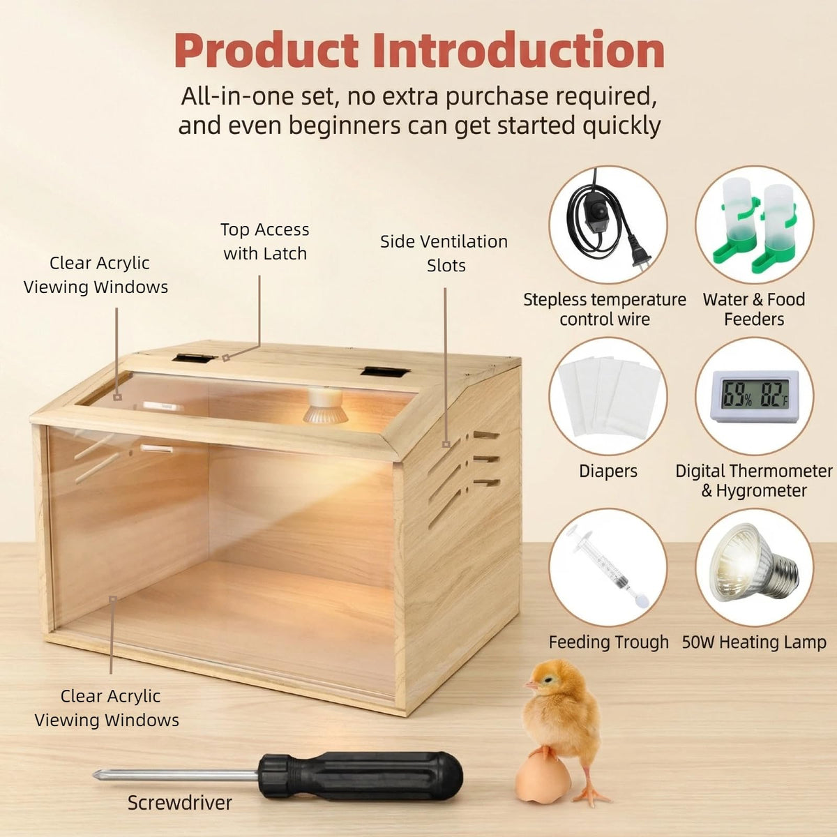 Silanit chick brooder box top opening for feeding and interaction.
