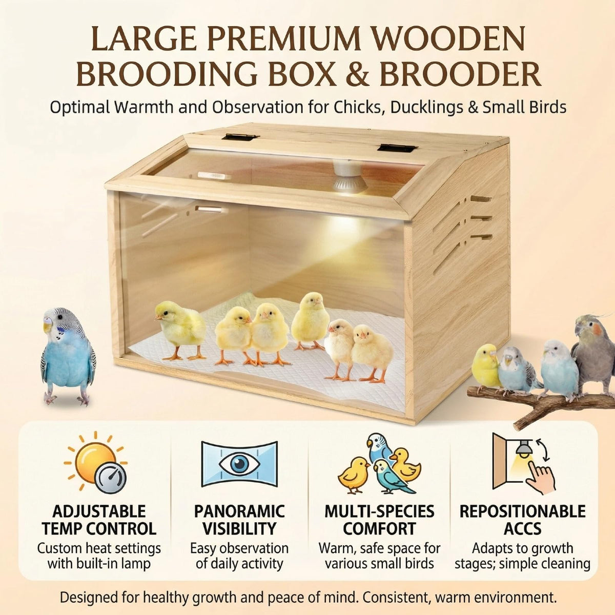 Silanit wooden brooder construction with integrated ventilation for airflow.