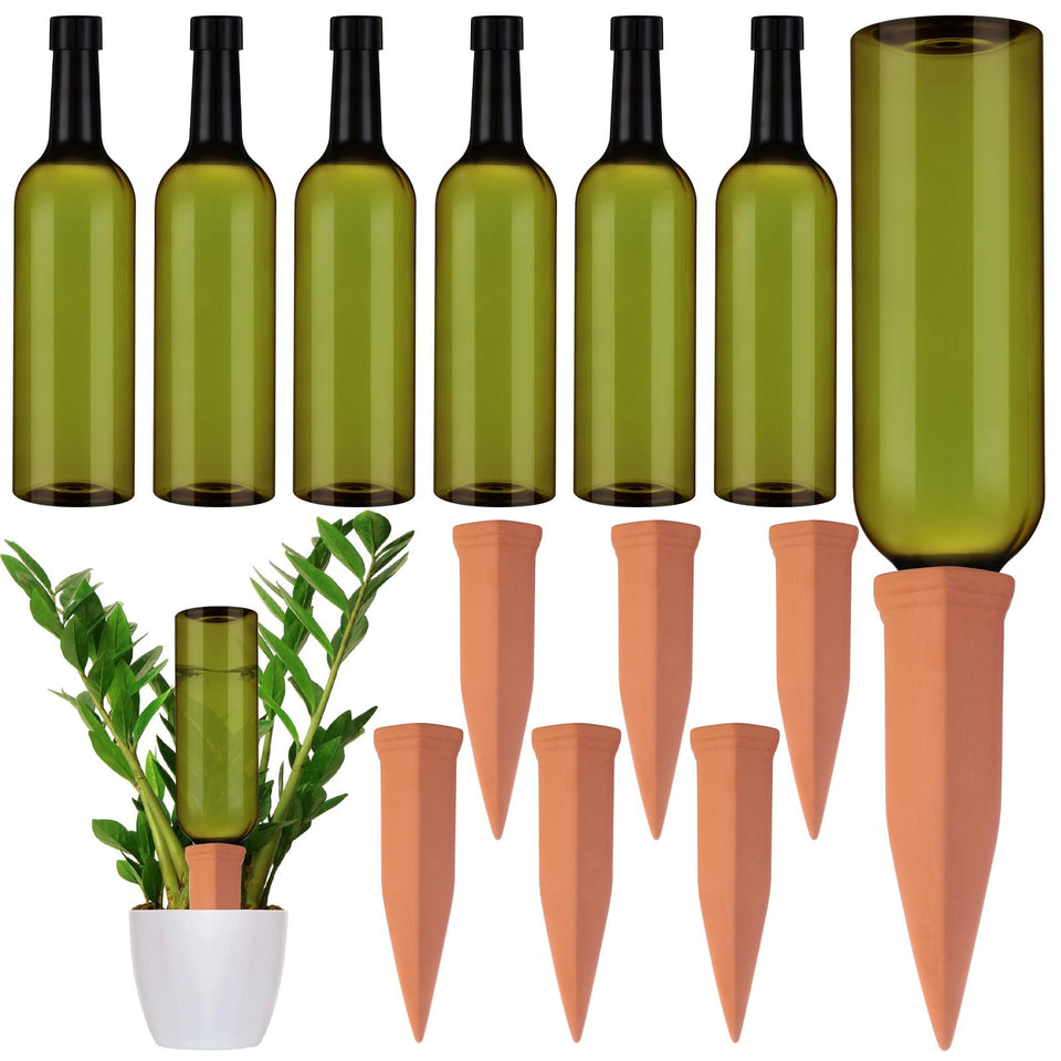 SiliFine terracotta self-watering spike keeps potted plants evenly moist.