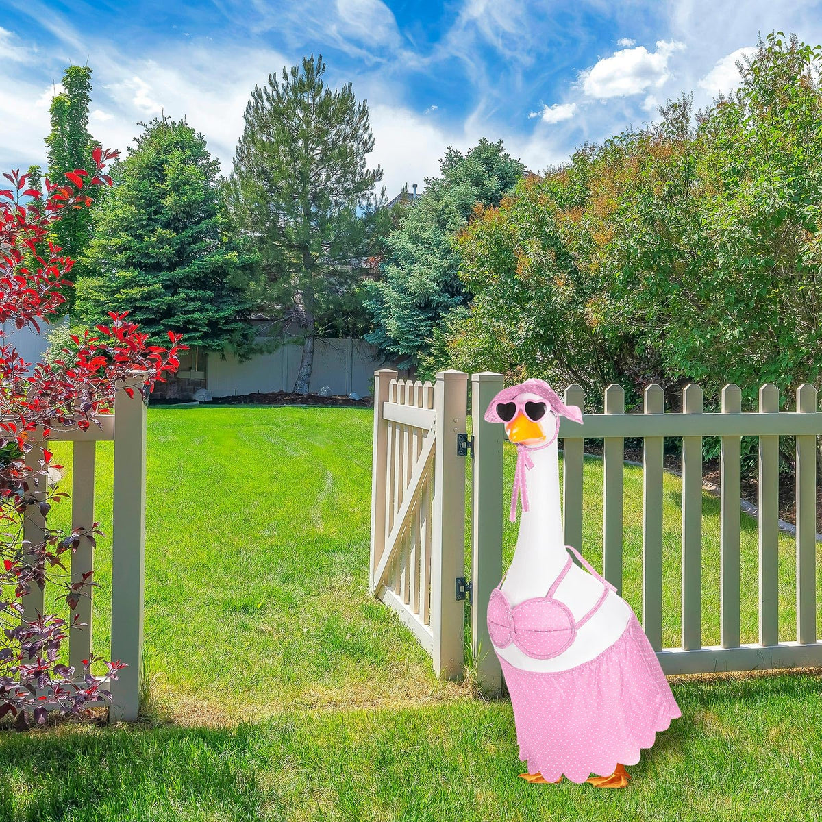 Silicherry 23inch goose costume complements outdoor displays with color.