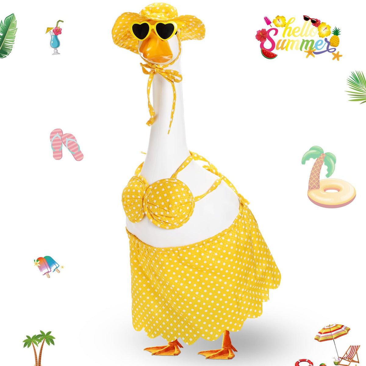 Silicherry bikini goose outfit with hat enhances yard statue appeal