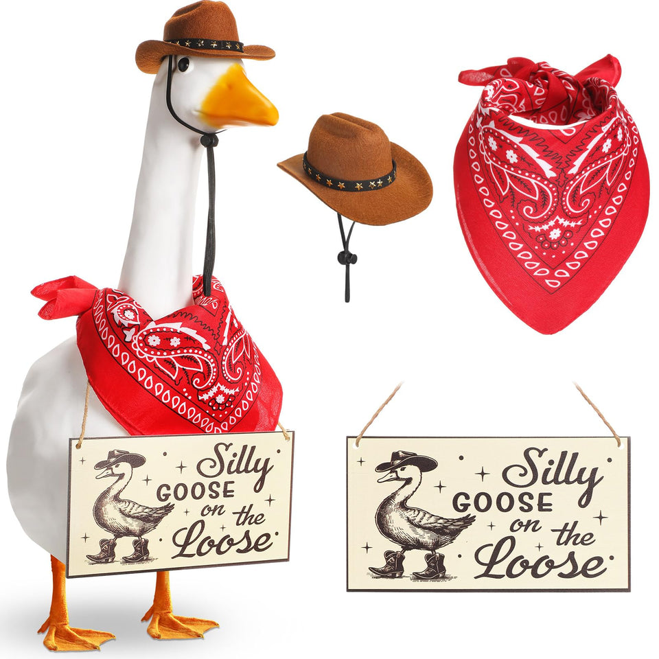 Silicherry Funny Porch Goose Costume Hat adds playful Western charm to outdoor space.