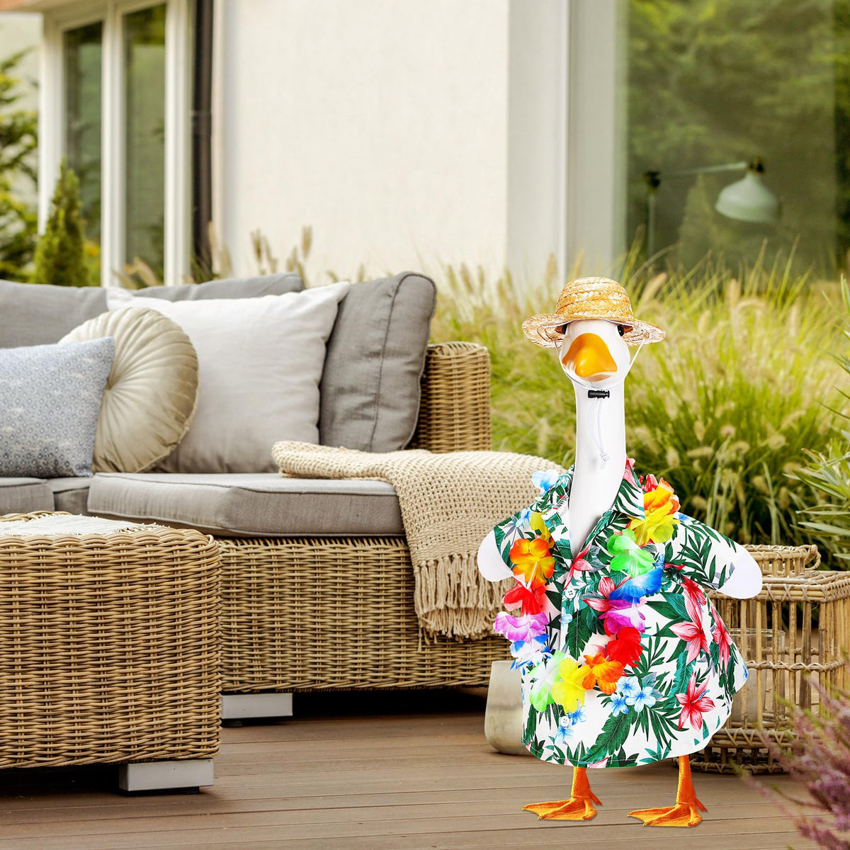 Silicherry goose on lawn setup highlights playful backyard ambiance.