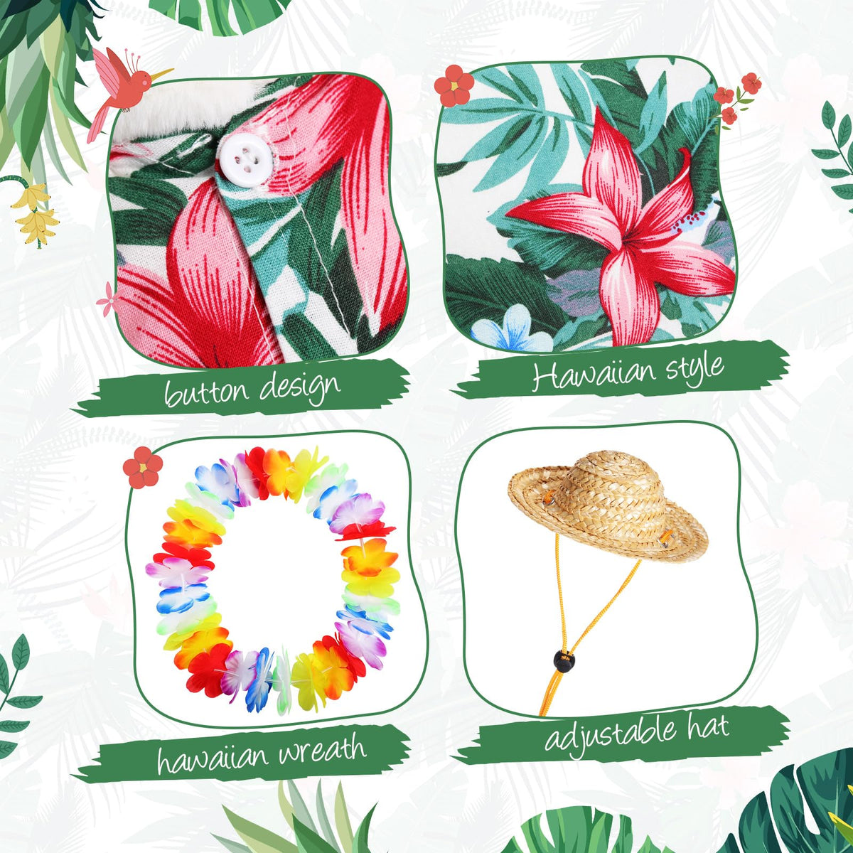 Silicherry goose outfit Hawaiian lei enhances festive lawn vibes and color.
