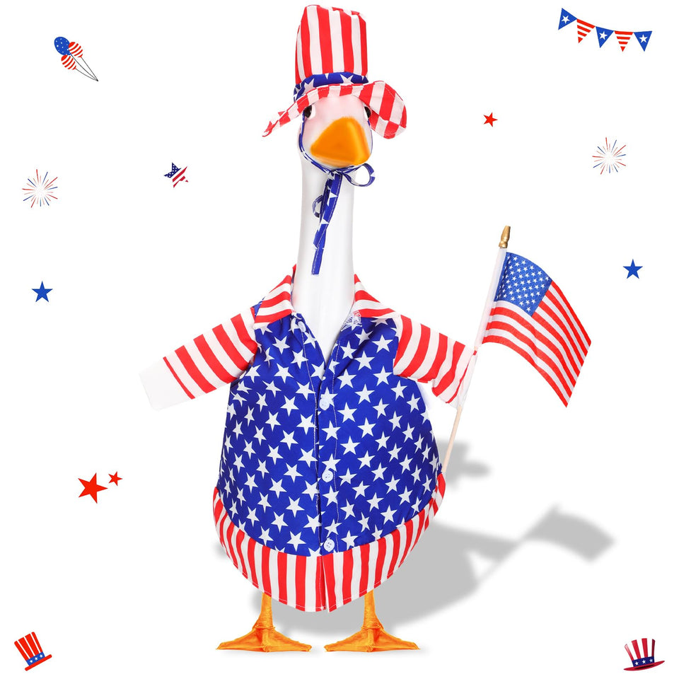 Silicherry goose outfit shirt with flag brightens your lawn display.