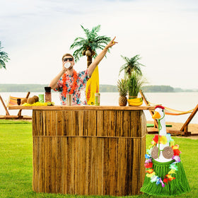 Silicherry hula party goose-costume, easy dress-up for porch geese and pets.