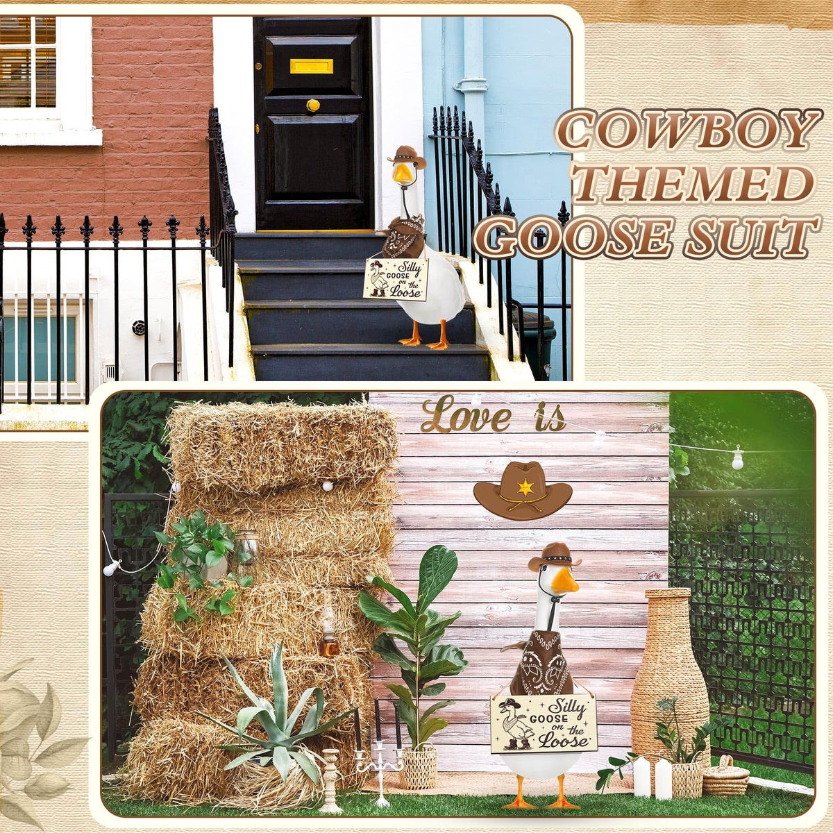 Silicherry porch goose set creates ready-to-display yard or indoor accents.