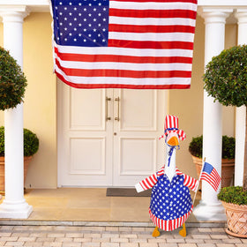 Silicherry vibrant 4th of July design stands out on yard geese.