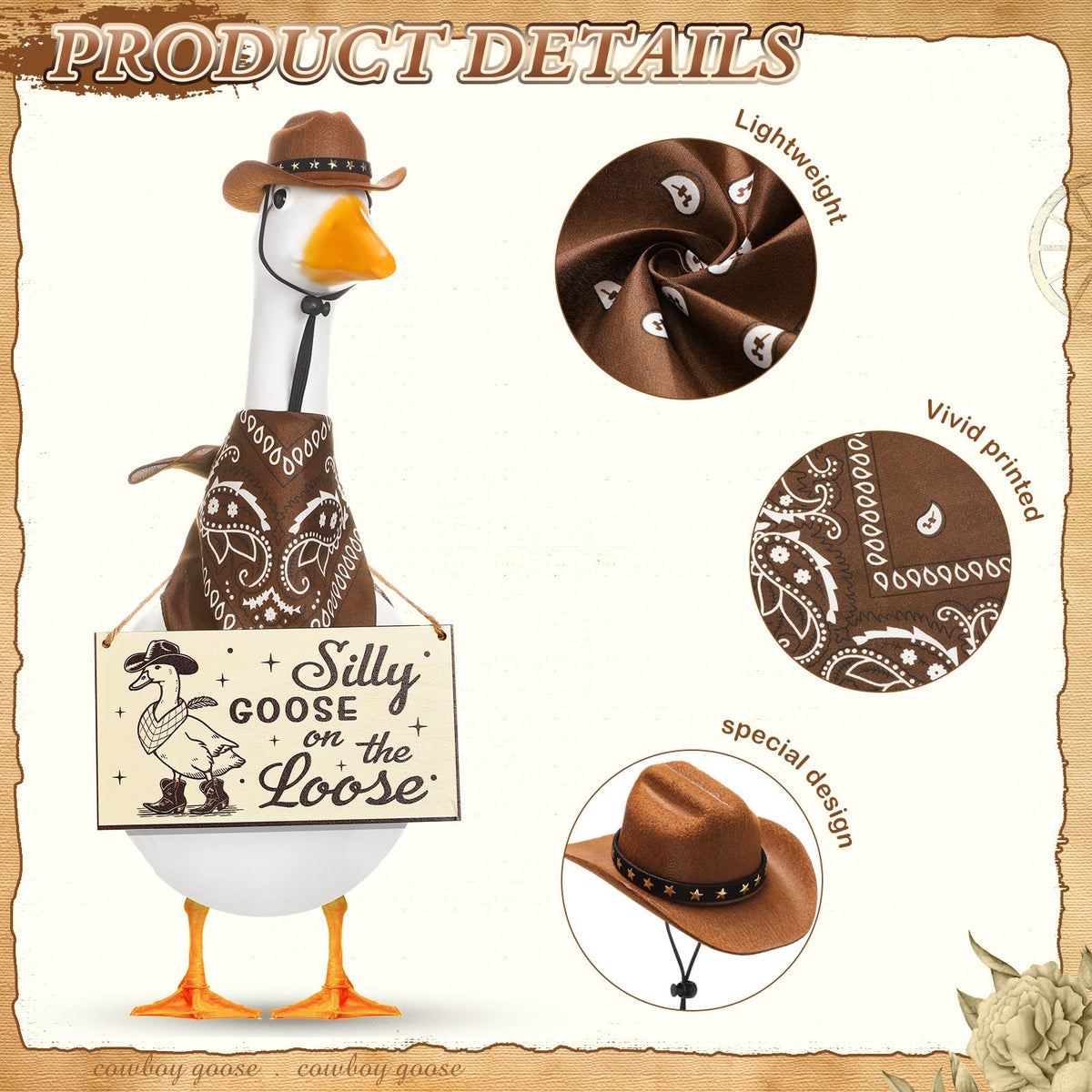 Silicherry western cowboy hat enhances outdoor goose decor with authentic style.