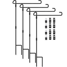 Silintion garden-flag-stand-4-pack keeps flags upright in windy outdoor conditions.