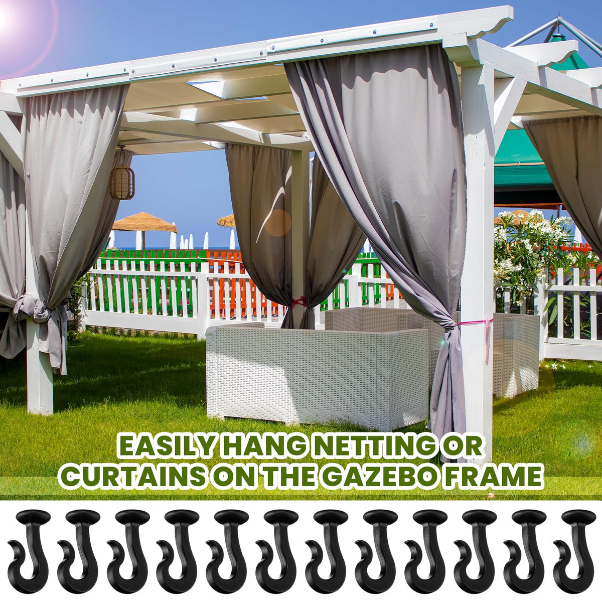 Silkfly black gazebo hook, universal fit for curtains and nets.