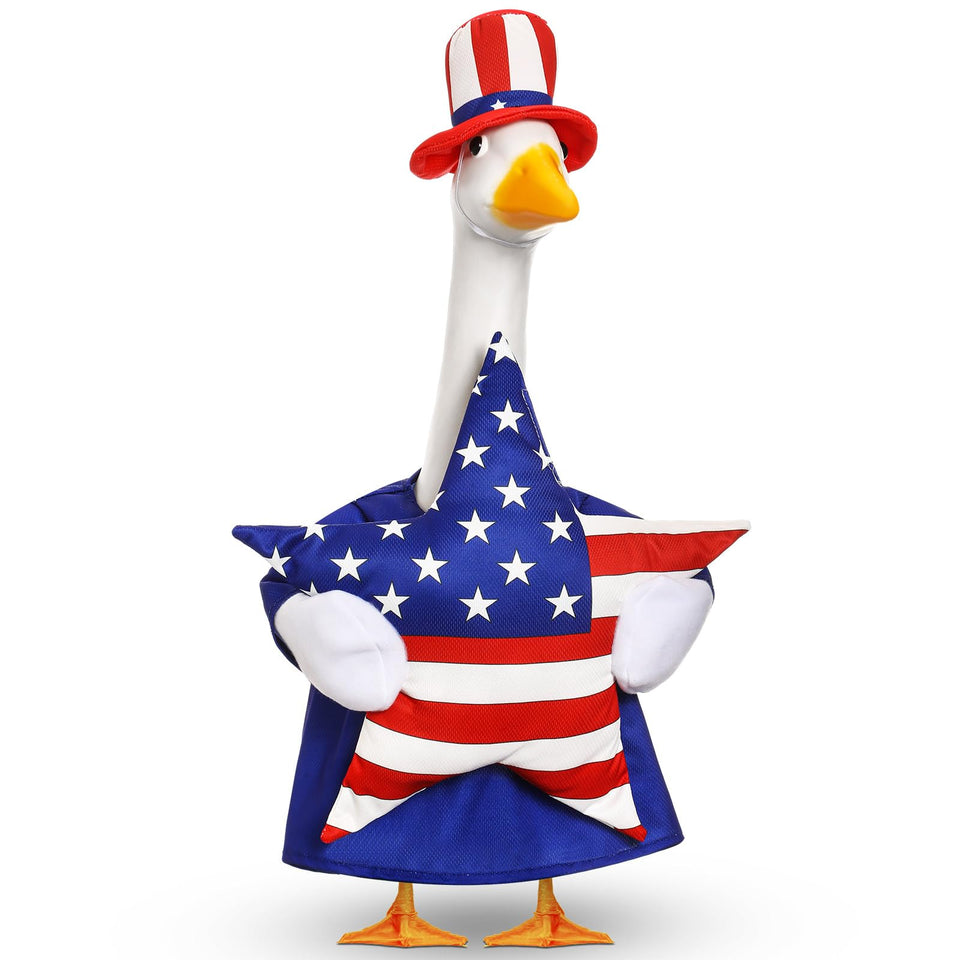SilTriangle 4th of July goose outfit with top hat for festive lawn decor