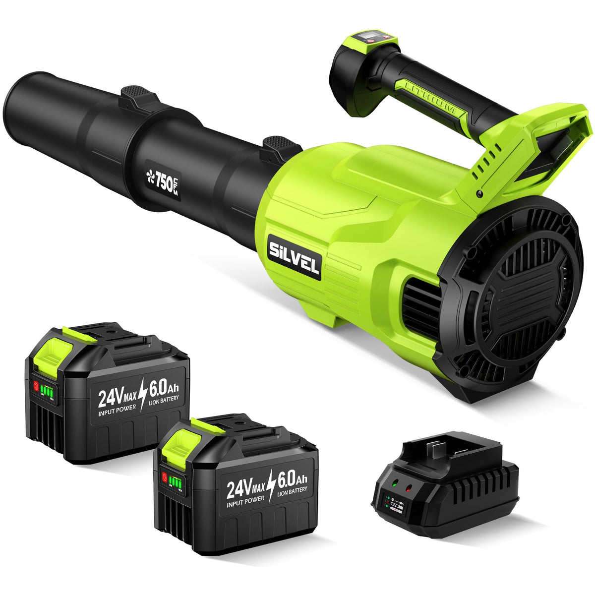 SILVEL cordless leaf blower delivering 750 CFM for rapid yard cleanup.