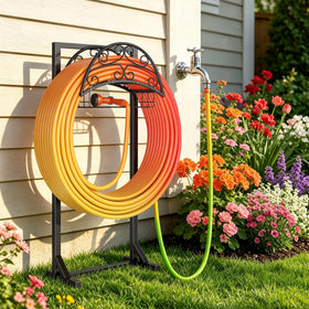 Silvonte garden hose holder storage basket keeps nozzles and gloves within reach