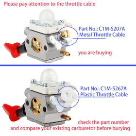 Metal throttle cable detail shows a durable upgrade for Stihl carbs.