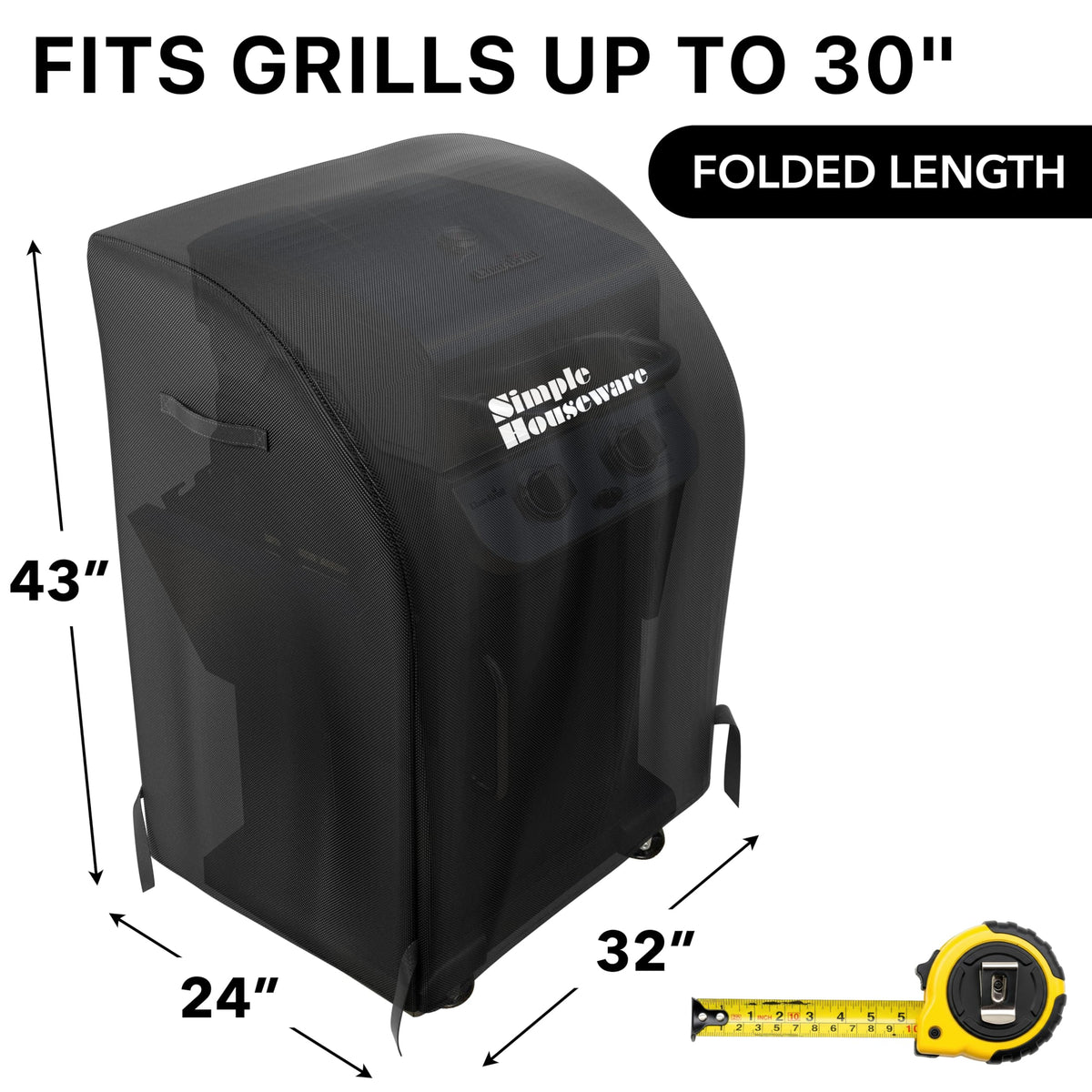 Simple Houseware 32-in grill cover side view with waterproof exterior.