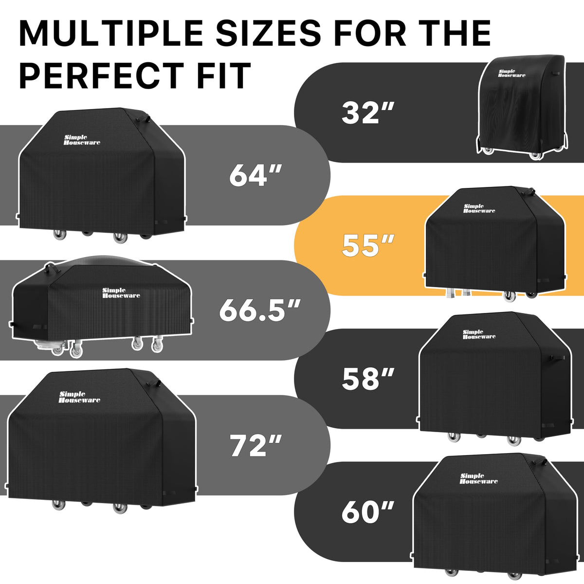 Simple Houseware 55in grill cover dust-proof side view keeps grill clean.