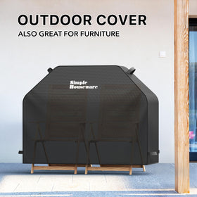 Simple Houseware 55in grill cover secure straps demonstrated on sides.