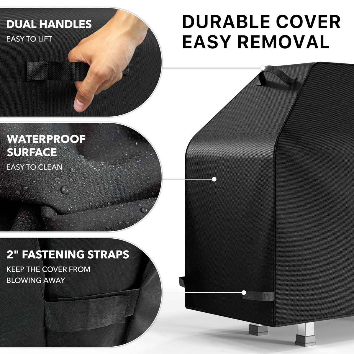 Simple Houseware 55in grill cover wind-resistance back view demonstrates secure fit.