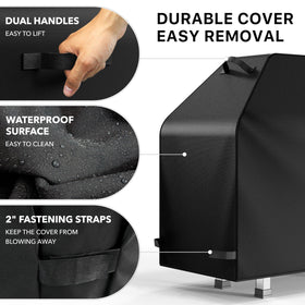 Simple Houseware 55in grill cover wind-resistance back view demonstrates secure fit.