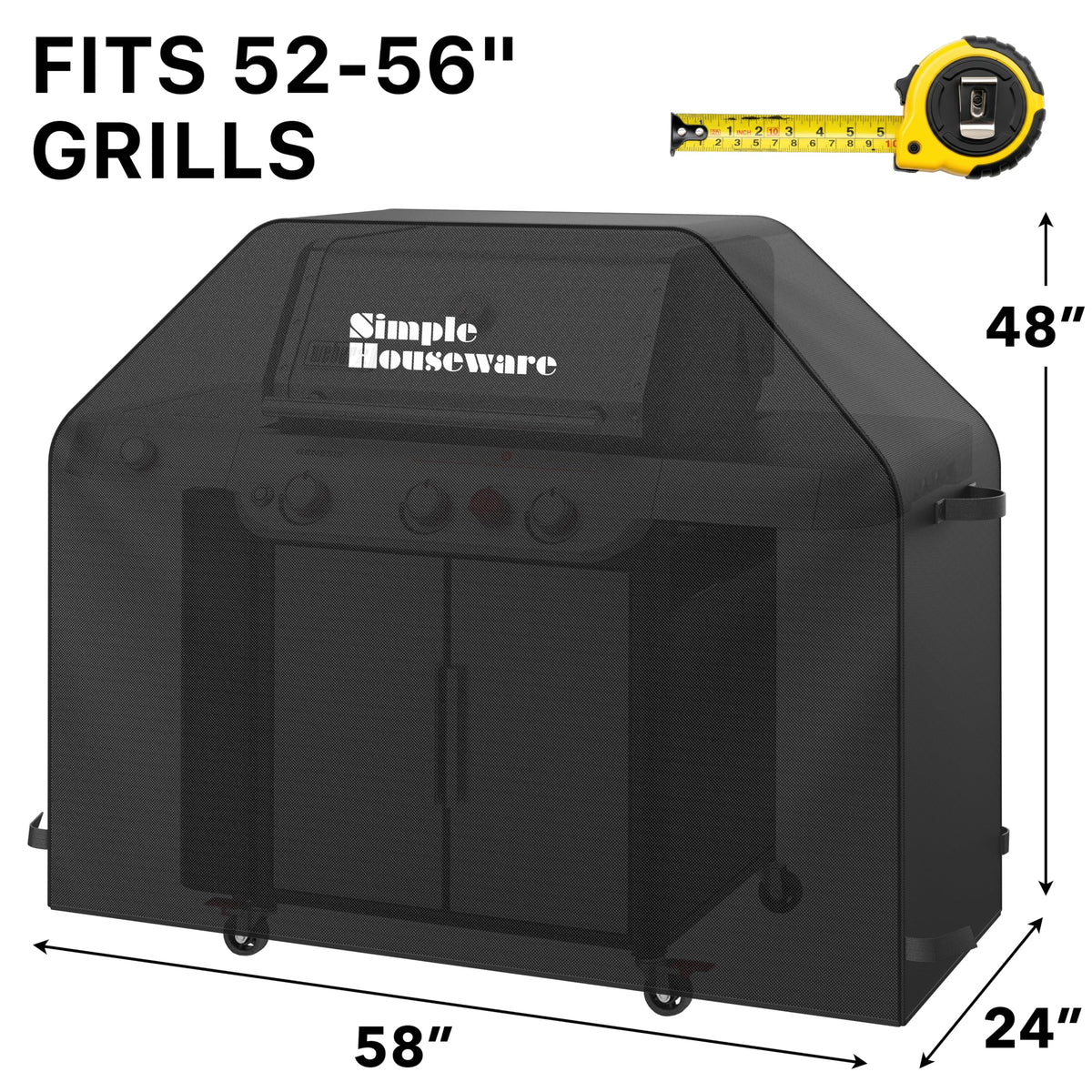 Simple Houseware 58-in grill cover, side view, sleek weatherproof shield.