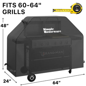 Simple Houseware 64in BBQ cover highlights 600D polyester durability against sun and rain.