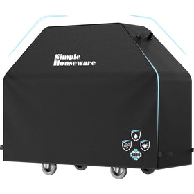 Simple Houseware 64in BBQ cover shows dimensions for a secure outdoor fit.