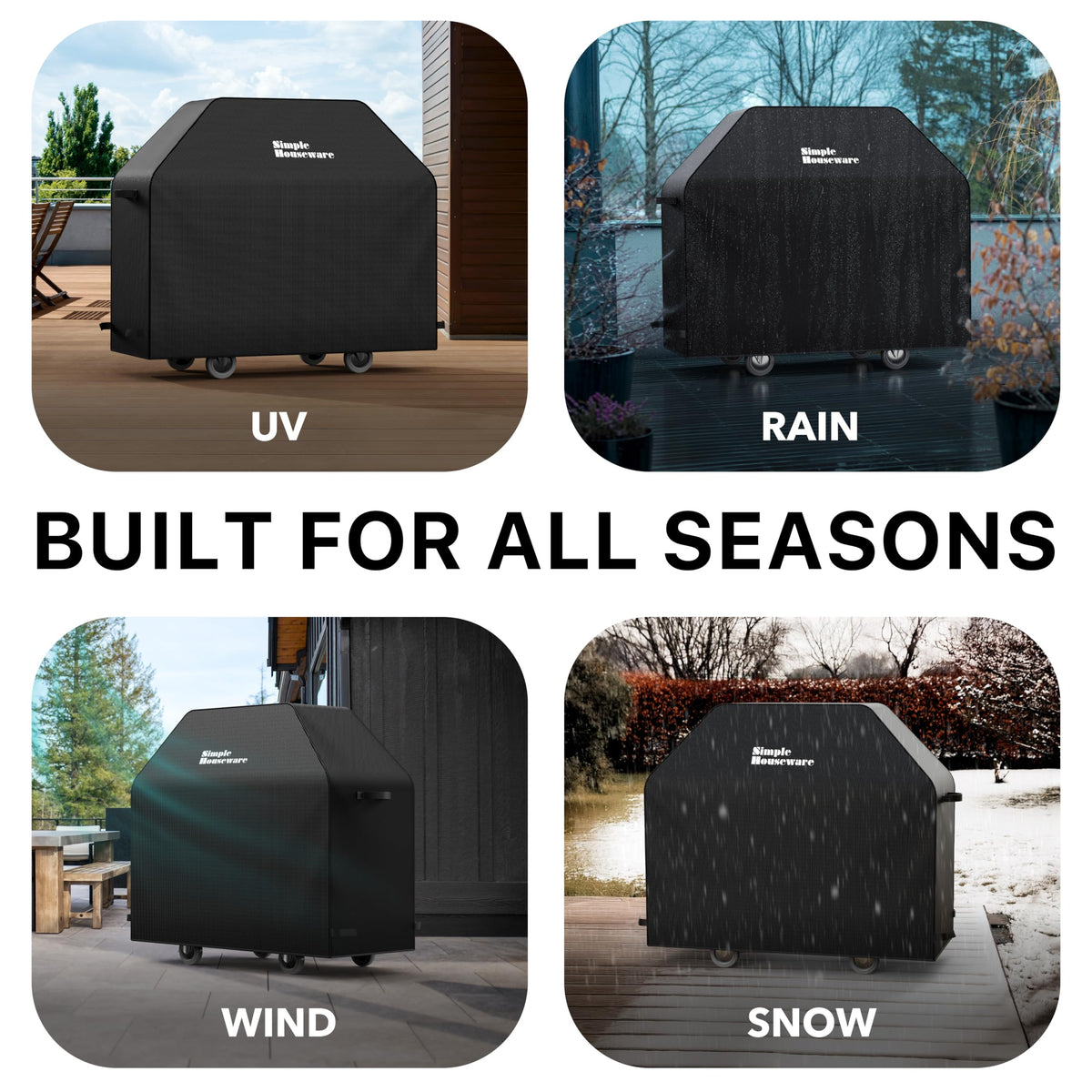 Simple Houseware waterproof layer close-up keeps grill dry in rain.