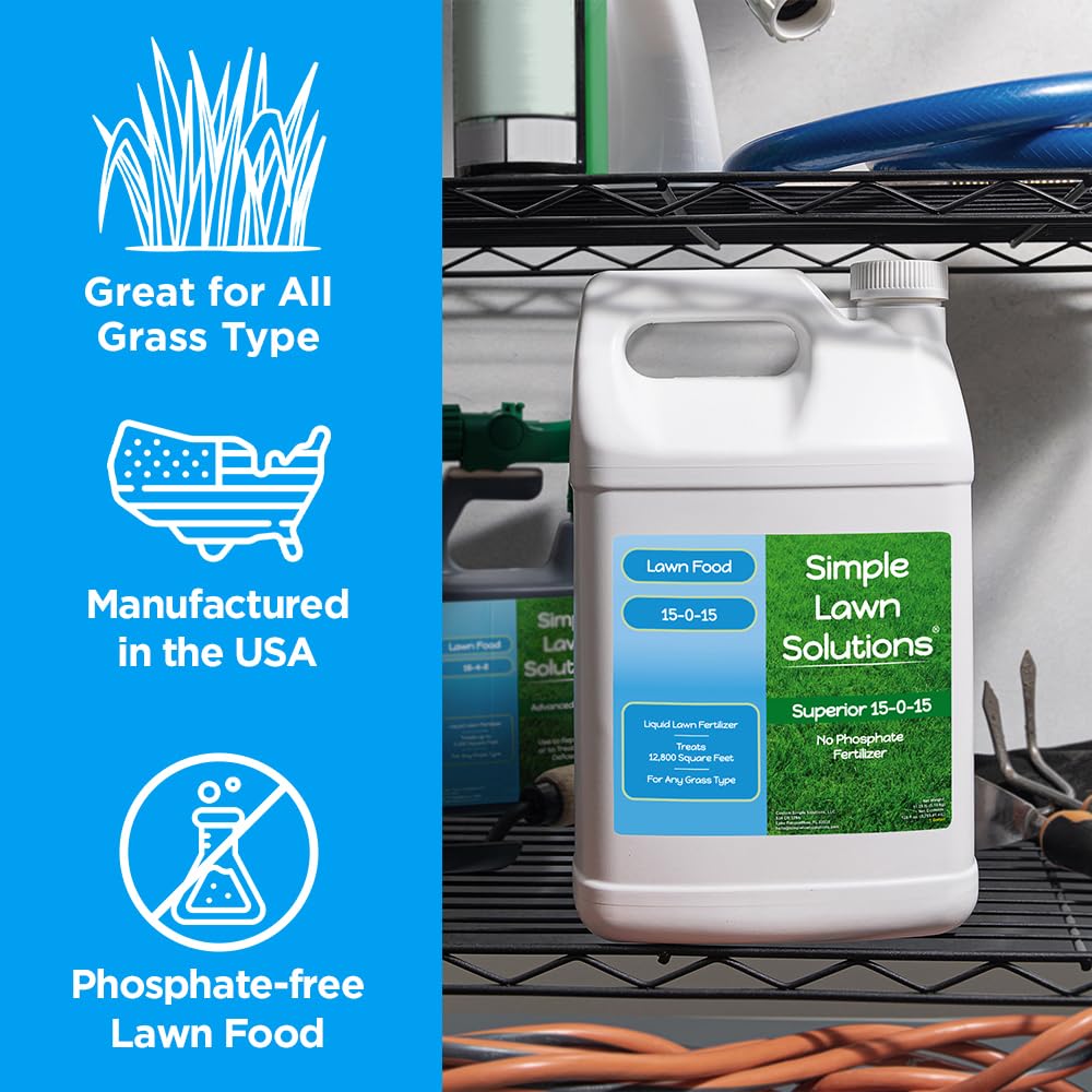 Simple Lawn Solutions 15-0-15 all-grass-types shows versatility across Bermuda to Bluegrass.